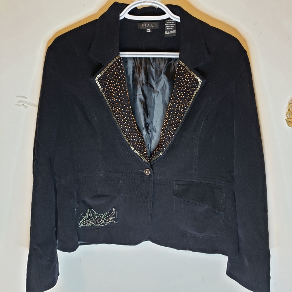 Nikky collection black blazer with detailed collar and accents